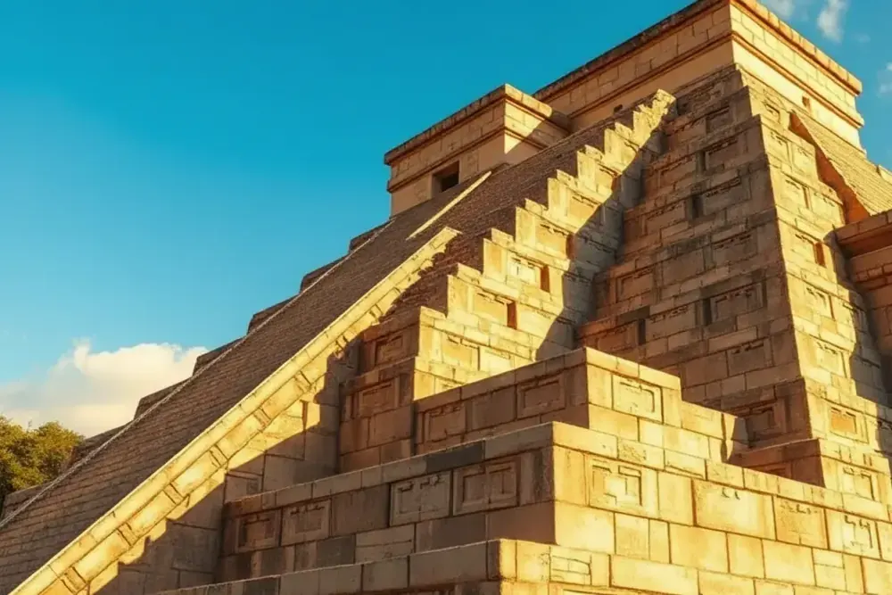 El Castillo pyramid detail at Chichen Itza archaeological zone