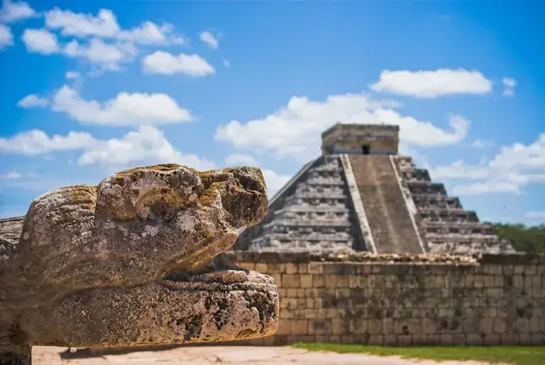 El Castillo pyramid at Chichen Itza during golden hour